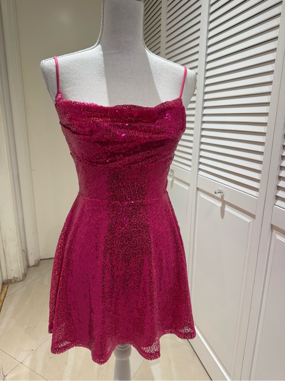 Lucy in the Sky Hot Pink Sequin Spaghetti-Strap Mini Dress
